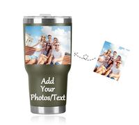 Personalized Travel Mug with Picture&Text,Customized Coffee Cup Travel Mug for Her Stainless Steel Thermal Vacuum Flask, Leakproof Tumbler, Coffee Mug with BPA Free Easy-Clean Lid, 30oz (Army Green)