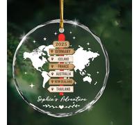 Personalized Travel Ornament - Custom Adventure Map with Country Signs - Custom Name & Year Adventure - Personalized Travel Gift for Travelers