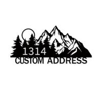 Personalized Tree and Mountain View House Number Sign, Custom Pine Tree Address Plaque, Pine Tree Themed Decor, Rustic Cabin Art, Outdoor Yard Home Display (Style-2)