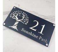 Personalized Tree of Life Acrylic House Sign - Custom Floating Outdoor Address Plaque - Waterproof Modern Name Plate for Home, Garden, or Gate Decor