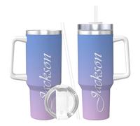 Personalized Tumbler with Handle and Straw Custom 40oz/1135ml Insulated Stainless Steel Tumblers with Photo Text, Personalized Anniversary Wedding Birthday Valentines Day Gifts for Women Men Family
