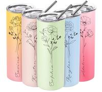 Personalized Tumblers with Names - Custom 20 oz Coffee Tumbler with Birth Flower Design, 15 Colors, Skinny Stainless Steel Cup with Straw, Unique Birthday Gifts for Women, Mom, Her