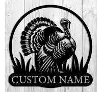 Personalized Turkey Metal Wall Sign, Turkey Metal Wall, Custom Turkey Animal Wall Sign, Wild Life Wall, House Wall Decor,Personalized Wild Flower Turkey Name Sign (Style E)