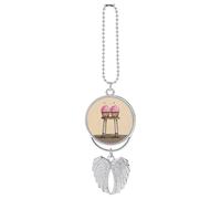 Personalized Two Cartoon Cupcakes Car Rearview Mirror Ornament Double Side Custom Photo Picture Car Hanging Pendant Accessories Alloy Angel Wings Vehicle Decoration Silver