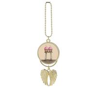 Personalized Two Cartoon Cupcakes Car Rearview Mirror Ornament Double Side Custom Photo Picture Car Hanging Pendant Accessories Alloy Angel Wings Vehicle Decoration Golden