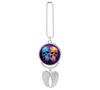Personalized Two Different Skulls Car Rearview Mirror Ornament Double Side Custom Photo Picture Car Hanging Pendant Accessories Alloy Angel Wings Vehicle Decoration Silver