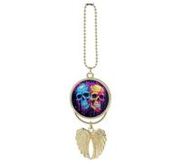 Personalized Two Different Skulls Car Rearview Mirror Ornament Double Side Custom Photo Picture Car Hanging Pendant Accessories Alloy Angel Wings Vehicle Decoration Golden