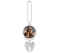 Personalized Two Lions Car Rearview Mirror Ornament Double Side Custom Photo Picture Car Hanging Pendant Accessories Alloy Angel Wings Vehicle Decoration Silver