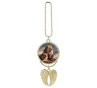 Personalized Two Lions Car Rearview Mirror Ornament Double Side Custom Photo Picture Car Hanging Pendant Accessories Alloy Angel Wings Vehicle Decoration Golden