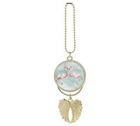 Personalized Two Peach Flamingos Car Rearview Mirror Ornament Double Side Custom Photo Picture Car Hanging Pendant Accessories Alloy Angel Wings Vehicle Decoration Golden