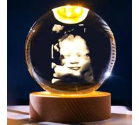 Personalized Ultrasound Night Light, Customized B-Ultrasound Photo 3D Crystal Ball, Engraved Custom Sonogram Picture Frame Lamp with Baby Name and Date(8cm)