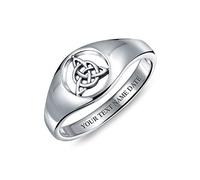 Personalized Unisex Ancient Viking Celtic Infinity Trinity Knot Triquetra Signet Ring for Women .925 Sterling Silver Custom Engraved