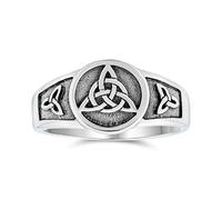 Personalized Unisex Ancient Viking Celtic Infinity Trinity Knot Triquetra Signet Ring for Women Oxidized .925 Sterling Silver Customizable