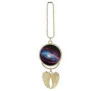 Personalized Universe Galaxy Car Rearview Mirror Ornament Double Side Custom Photo Picture Car Hanging Pendant Accessories Alloy Angel Wings Vehicle Decoration Golden