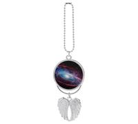 Personalized Universe Galaxy Car Rearview Mirror Ornament Double Side Custom Photo Picture Car Hanging Pendant Accessories Alloy Angel Wings Vehicle Decoration Silver