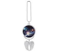 Personalized Universe Galaxy Outer Space Car Rearview Mirror Ornament Double Side Custom Photo Picture Car Hanging Pendant Accessories Alloy Angel Wings Vehicle Decoration Silver