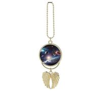 Personalized Universe Galaxy Outer Space Car Rearview Mirror Ornament Double Side Custom Photo Picture Car Hanging Pendant Accessories Alloy Angel Wings Vehicle Decoration Golden