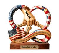 Personalized USA Flag Infinity Heart Dad Fist Bump 2D Flat Wood Plaque, Custom Kids Names Wood Base Sign,To The World You Are A Dad Family Desk Decor, Rustic Home Decor For Grandpa Daddy Husband Him