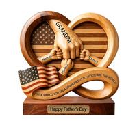 Personalized USA Flag Infinity Heart Dad Fist Bump 2D Flat Wood Plaque, Custom Kids Names Wood Base Sign,To The World You Are A Dad Family Desk Decor, Rustic Home Decor For Grandpa Daddy Husband Him