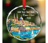 Personalized Valletta Malta Landscape Christmas Tree Ornament 2025, Customized Text/Name/Year Mediterranean City Glass Christmas Ornament, Valletta Malta Souvenir Ornaments Gifts for Travelers