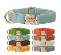 Personalized Velvet Dog Collar with Name & Phone Number, Adjustable Engraved Dog Collar with Metal Quick-Release Buckle, Multi-Color Options