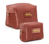 Personalized Velvet Makeup Bag, Custom Name Quilted Cosmetic Bag, Travel Toiletry Bag with Metal Zipper, Personalized Gift for Wedding Bridesmaid/Wife/Mother(Red,L)