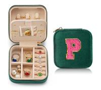 Personalized Velvet Travel Jewelry Case Box For Women Ring Necklace Earring Holder Organizer with Mirror Green Girls Box Birthday Gifts Mom Initial Z