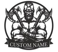 Personalized Viking Metal Sign, Custom Norse Wall Art, Scandinavian Name Plaque, Rustic Man Cave Decor, Durable Rune-Inspired Gift for Men (Style-13)
