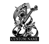 Personalized Violin Metal Wall Art, Custom Name Music Room Decor Sign for Musicians, Teachers or Students, Sheet Music Themed Metal Art for Home & Studio Wall Decor (Style-1)