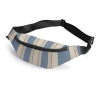 Personalized Waist Packs with Adjustable Strap,Blue Beige Stripe Crossbody Fanny Pack Casual Bag for Travel Sports Running Hiking