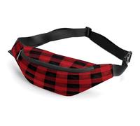 Personalized Waist Packs with Adjustable Strap,Red Black Buffalo Check Plaid Pattern Crossbody Fanny Pack Casual Bag for Travel Sports Running Hiking