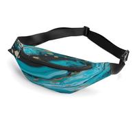 Personalized Waist Packs with Adjustable Strap,Turquoise Blue Gold Marble Crossbody Fanny Pack Casual Bag for Travel Sports Running Hiking