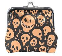 Personalized Wallet for Men and Women, Creepy Leather Orange Skulls with Kiss Clasp and Change Buckle, Skulls Spooky Orange, UNITALLA, Skulls Spooky Orange, UNITALLA, Classic, Spooky Orange Skulls