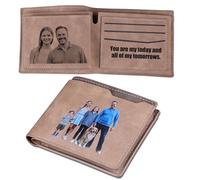 Personalized Wallet for Men, Custom Bifold Mens PU Leather Wallets with Prints Colorful Photo Engraved Name or Text, Customized Brown Wallet Gift for Man Husband Father Boyfriend Anniversary Birthday