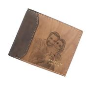 Personalized Wallet for Men, Light Brown Custom Bifold PU Leather Wallet with Black and White Sketch Photo, Engraved Name or Text, Customized Gift for Dad, Husband, Boyfriend, Anniversary, Birthday