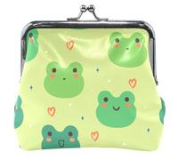 Personalized Wallet Frog Faces Light Green Men Women Leather Buckle Kiss Clasp Small Wallet Cute Light Green Frog Faces UNITALLA Cute Frog Faces, Cute Light Green Frog Faces, UNITALLA, Classic