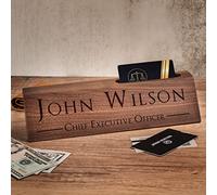 Personalized Walnut Wood Name Plate with Business Card Holder, 10 inches Executive Desk Sign, Office Gift for Boss Teacher CEO Coworker, Gifts for Husbands Dad