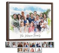 Personalized Watercolor Family Portrait From Photos Custom Canvas Wall Art Merge Multiple Pictures Into One Painting Memorial Gift For Loss Of Loved Ones Unique Birthday Present For Mom Grandma