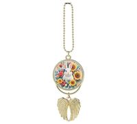 Personalized Watercolor Rabbit and Flowers Car Rearview Mirror Ornament Double Side Custom Photo Picture Car Hanging Pendant Accessories Alloy Angel Wings Vehicle Decoration Golden