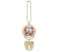 Personalized Watercolor Rabbit Car Rearview Mirror Ornament Double Side Custom Photo Picture Car Hanging Pendant Accessories Alloy Angel Wings Vehicle Decoration Golden