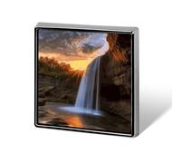 Personalized Waterfall at Sunset Lapel Pin for Men Women Cute Funny Square Brooch for Ease And Safe Aluminum Alloy Brooches Suit Dress Accessories Wedding Party