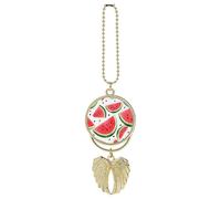 Personalized Watermelon Pattern Car Rearview Mirror Ornament Double Side Custom Photo Picture Car Hanging Pendant Accessories Alloy Angel Wings Vehicle Decoration Golden