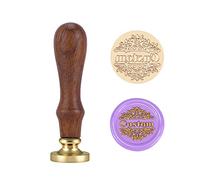Personalized Wax Seal Stamp with Wooden Handle - Custom Logo, Photo & Design Engraved on Premium Brass/Copper for Invitations, Letters & Crafts (Round Seal Wooden Handle)