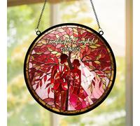 Personalized Wedding Anniversary Tree Crystal Stained Glass Suncatcher Ornament, Custom Couple Name Marriage Engagement Window Hanging Sun Catcher Gifts for Valentine's Him Her Husband Wife