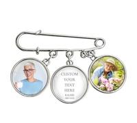 Personalized Wedding Bouquet Memorial Charm, Custom Photo & Name Brooch Pin, In Loving Memory Keepsake Gifts for Bride, Groom, Funeral, Sympathy, Loss of Loved One