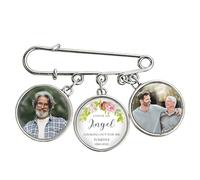 Personalized Wedding Bouquet Memorial Charm, Custom Photo & Name Brooch Pin, In Loving Memory Keepsake Gifts for Bride, Groom, Funeral, Sympathy, Loss of Loved One