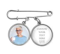 Personalized Wedding Bouquet Memorial Charm, Custom Photo & Name Brooch Pin, In Loving Memory Keepsake Gifts for Bride, Groom, Funeral, Sympathy, Loss of Loved One