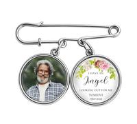 Personalized Wedding Bouquet Memorial Charm, Custom Photo & Name Brooch Pin, In Loving Memory Keepsake Gifts for Bride, Groom, Funeral, Sympathy, Loss of Loved One