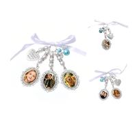 Personalized Wedding Bouquet Photo Charm, Custom Memorial Keepsake Pendant With Pearl & Bow, Lacy Oval Blue Angel Pendant You Are Always In My Heart, Floral For Bridal Shower Party Decorations