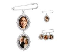 Personalized Wedding Bouquet Photo Charm, Customizable Silver Oval Filigree Frame Pendant, Picture Custom Memorial Brooch Pins For Mother Of Bride Or Groom, Anniversary DIY Party Decor